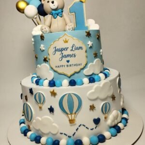 Blue and White Teddy Bear Christening Cake by Bakers Home Bengaluru