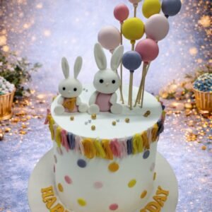 Colorful Floral Cake with Bunny by Bakers Home Bengaluru