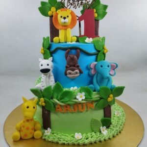 Colorful Jungle Cake with Lion and Leaves by Bakers Home Bengaluru