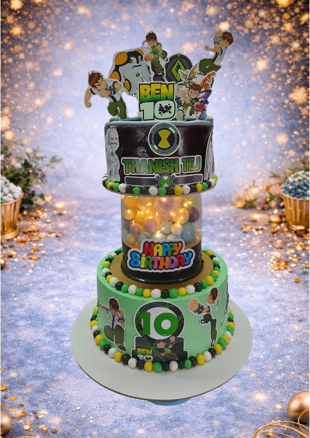Elegant Green and Floral Tiered Cake by Bakers Home Bengaluru