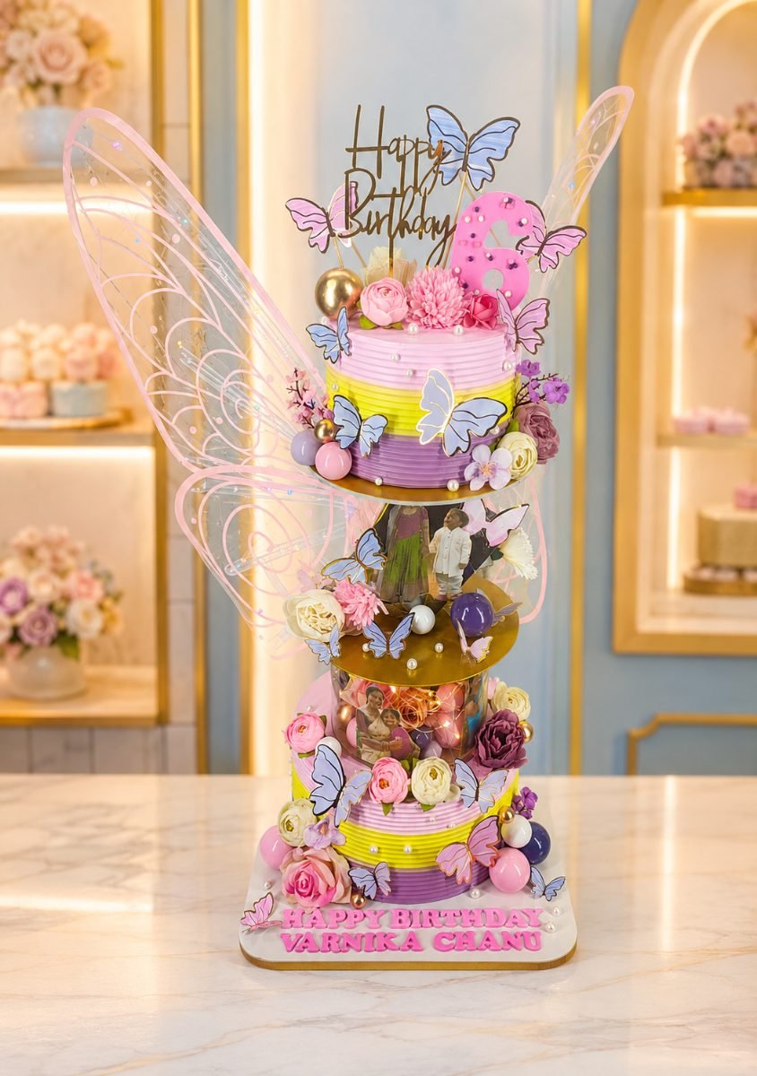 Elegant Pink and Floral Tiered Cake by Bakers Home Bengaluru