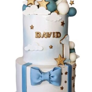 Elegant White and Blue Bow Cake by Bakers Home Bengaluru