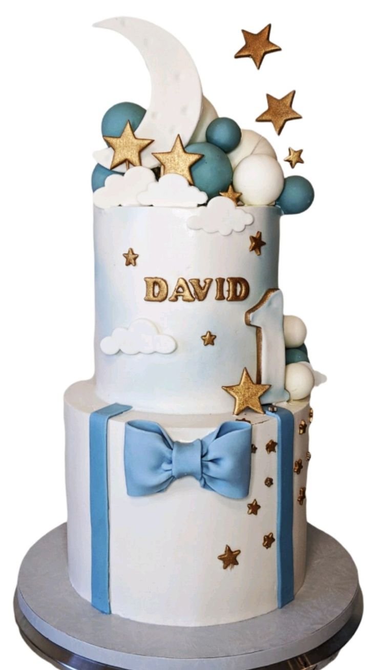 Elegant White and Blue Bow Cake by Bakers Home Bengaluru