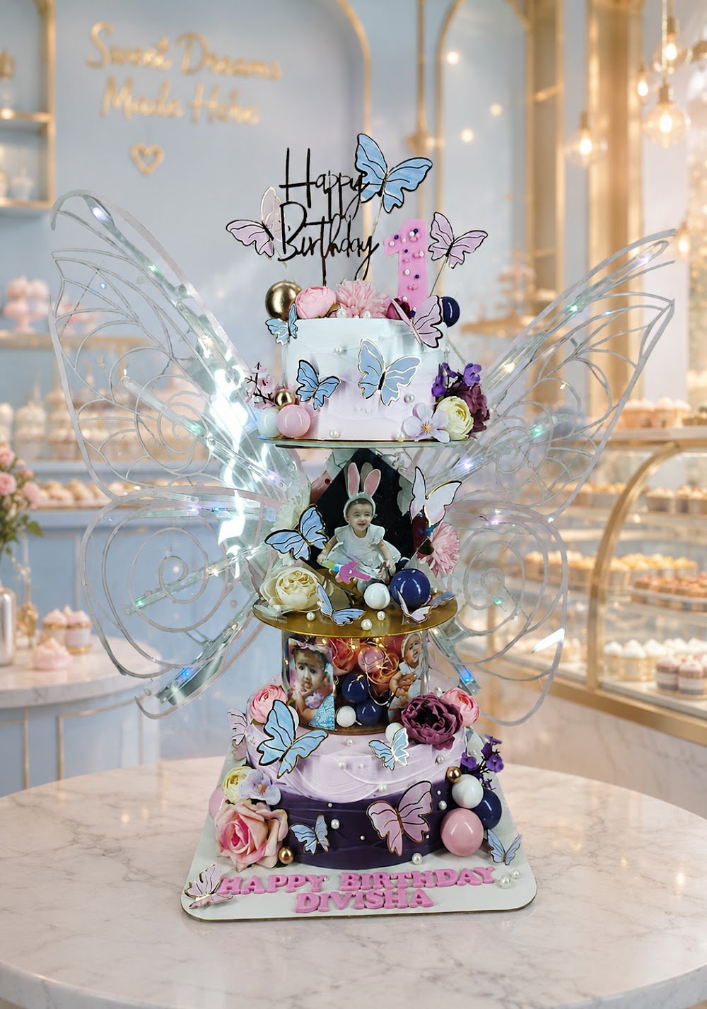 Elegant White and Blue Tiered Cake by Bakers Home Bengaluru