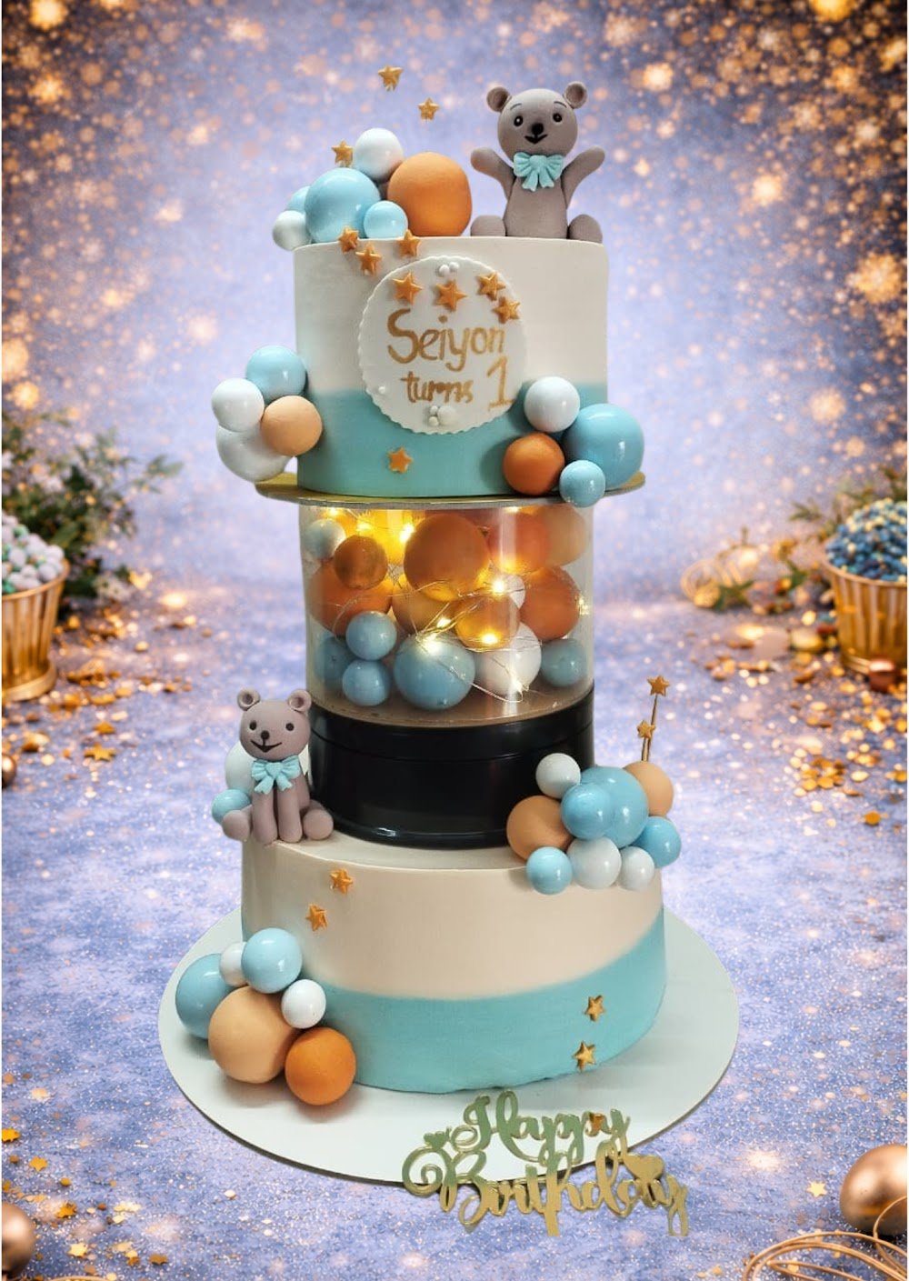 Elegant White and Blue Tiered Cake II by Bakers Home Bengaluru