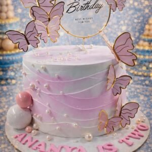 Elegant White and Pink Butterfly Cake by Bakers Home Bengaluru