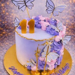Gold and Pink Butterfly Theme Cake by Bakers Home Bengaluru