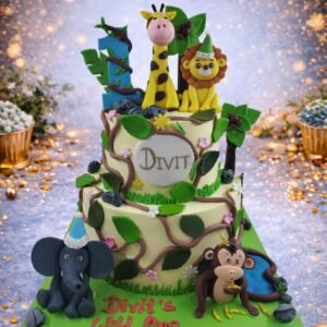 Jungle Cake with Elephant and Green Leaves by Bakers Home Bengaluru