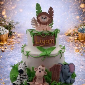 Jungle Cake with Giraffe and Green Leaves by Bakers Home Bengaluru