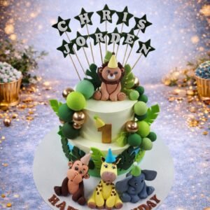 Jungle Cake with Monkey and Green Leaves by Bakers Home Bengaluru