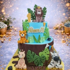 Jungle Cake with Monkey and Green Leaves II by Bakers Home Bengaluru