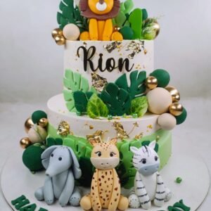 Jungle Safari Cake with Giraffe and Leaves by Bakers Home Bengaluru