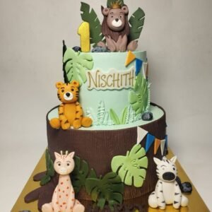 Jungle Safari Tiered Cake with Lion and Monkey by Bakers Home Bengaluru