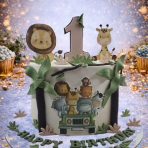 Lion and Friends Second Birthday Cake II by Bakers Home Bengaluru