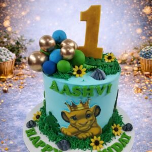 Lion and Giraffe First Birthday Cake by Bakers Home Bengaluru