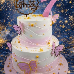 Pink and Gold Butterfly Seventh Birthday Cake by Bakers Home Bengaluru