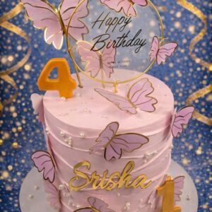 Pink and White Floral Butterfly Cake by Bakers Home Bengaluru