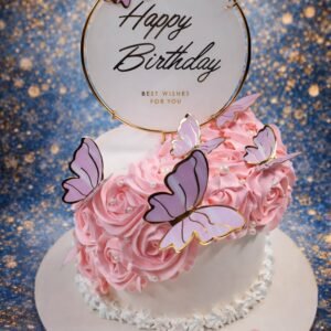 Pink Butterfly Cake with Floral Accents by Bakers Home Bengaluru