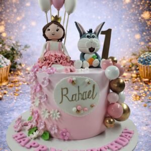 Pink Floral Cake with Bunny by Bakers Home Bengaluru