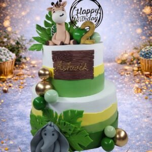 Safari Cake with Elephant and Green Leaves by Bakers Home Bengaluru