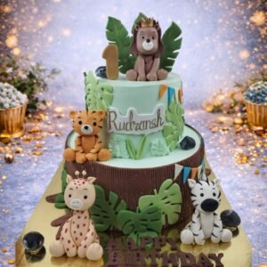 Safari Cake with Lion and Green Leaves by Bakers Home Bengaluru