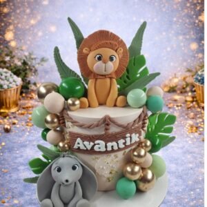 Safari Cake with Lion and Green Leaves II by Bakers Home Bengaluru