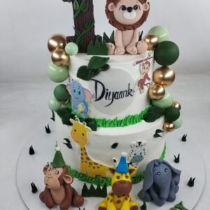 Safari First Birthday Cake with Animals and Number One by Bakers Home Bengaluru