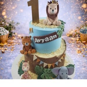 Safari First Birthday Cake with Giraffe and Number One by Bakers Home Bengaluru