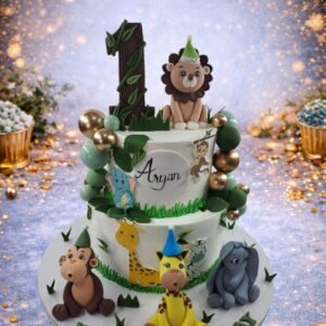 Safari First Birthday Cake with Number One and Animals by Bakers Home Bengaluru