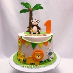 Safari Playtime First Birthday Cake by Bakers Home Bengaluru