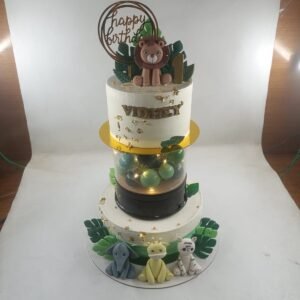 Tiered Jungle Cake with Lion and Elephant by Bakers Home Bengaluru