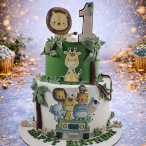 Tiered Jungle Cake with Lion and Leaves by Bakers Home Bengaluru
