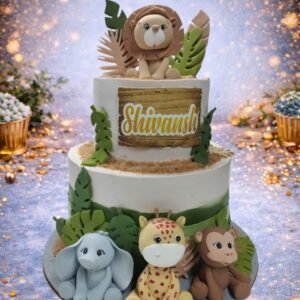 Tiered Safari Cake with Lion and Giraffe by Bakers Home Bengaluru