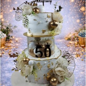 White Tiered Cake with Floral Accents by Bakers Home Bengaluru