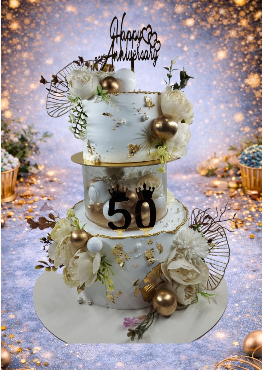 White Tiered Cake with Floral Accents by Bakers Home Bengaluru